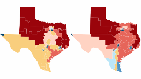 The old and new congressional maps after redistricting for the census in Texas