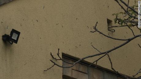 This photo taken on Friday, May 13, shows flechette projectiles stuck in the wall of another civilian home in Irpin.