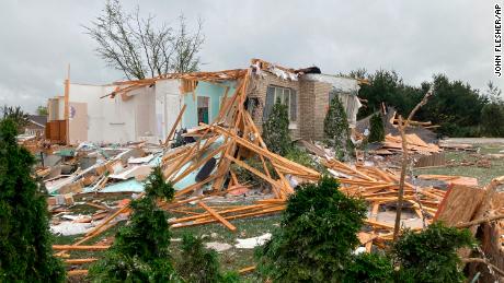A home was damaged Friday after a tornado came through the area in Gaylord, ミシガン.