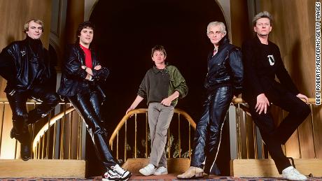 (L-R) Alan White, Trevor Rabin, Jon Anderson, Tony Kaye and Chris Squire of Yes, in 1983
