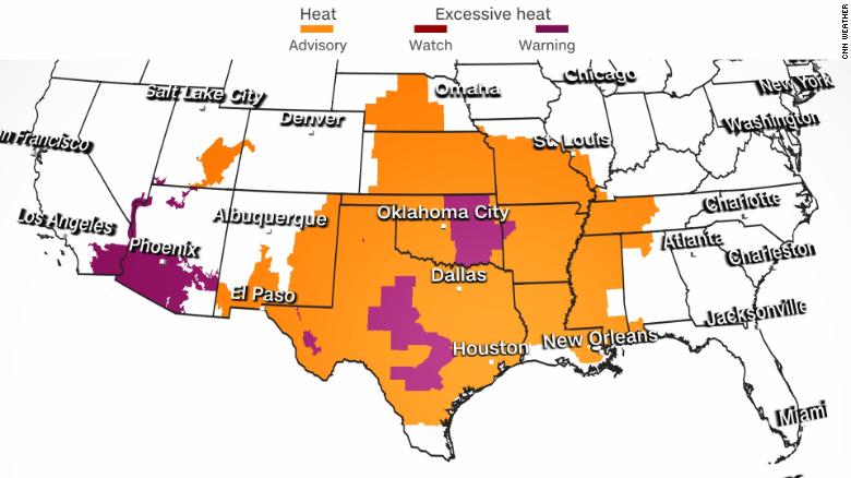 Heat wave creating a 'dangerous situation' across the southern US as millions will feel triple digit temperatures this week