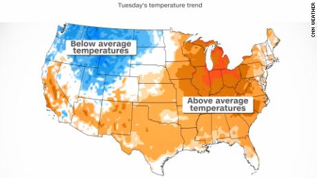 Well-above-normal temperatures will be in place across the Midwest by Tuesday as a dome of heat shifts north and east throughout the week.