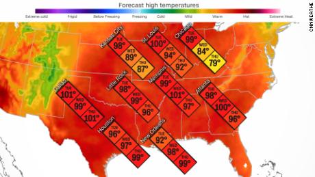 Tuesday&#39;s three-day weather forecast as a heat wave bears down on the US.