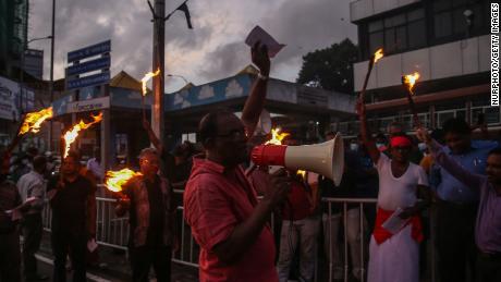 People protest against rising living costs, amid Sri Lanka&#39;s economic crisis, in Colombo on June 27.