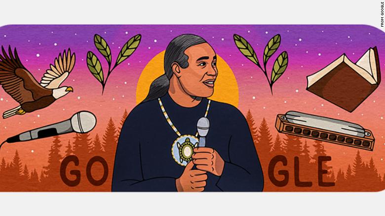 A new Google Doodle honors the history-making Native American comedian Charlie Hill