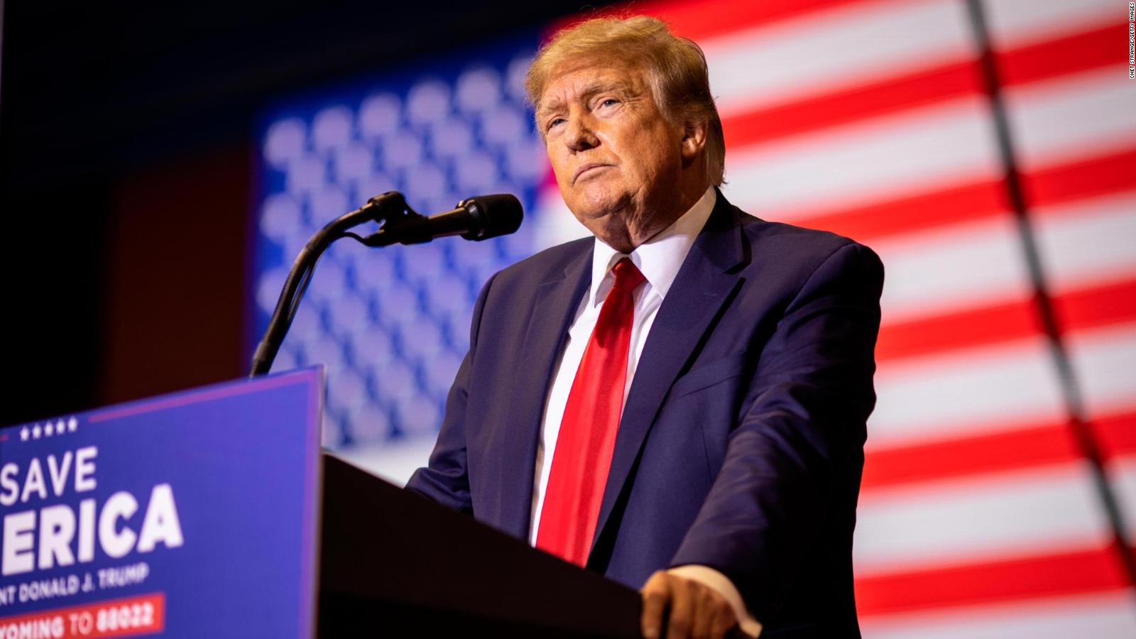 CASPER, WY - MAY 28: Former President Donald Trump speaks at a rally on May 28, 2022 in Casper, Wyoming. The rally is being held to support Harriet Hageman, Rep. Liz Cheney's primary challenger in Wyoming. (Photo by Chet Strange/Getty Images)
