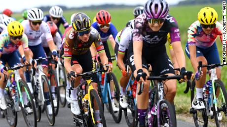 The women&#39;s peloton racing in the Tour de France Femmes.