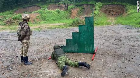 Volunteers participate in a four-week training course in Primorsky Krai, in Russia&#39;s Far East, learning how to shoot and other basic military skills.