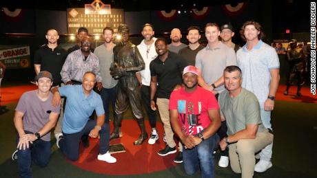 Members of the Los Angeles Dodgers visit the Negro Leagues Baseball Museum in Kansas City.