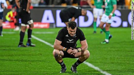 Nuova Zelanda&#39;s David Havili reacts after his side was defeated by Ireland at home, sealing a first home series loss in almost three decades. 