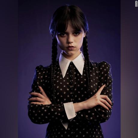 Jenna Ortega in Wednesday (2022), American comedy horror television series, Netflix premiere.
