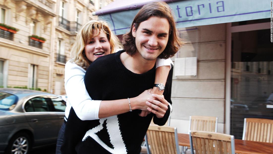 Federer and his future wife, Mirka, hang out in Paris together. She was also a professional tennis player. They were married in 2009.