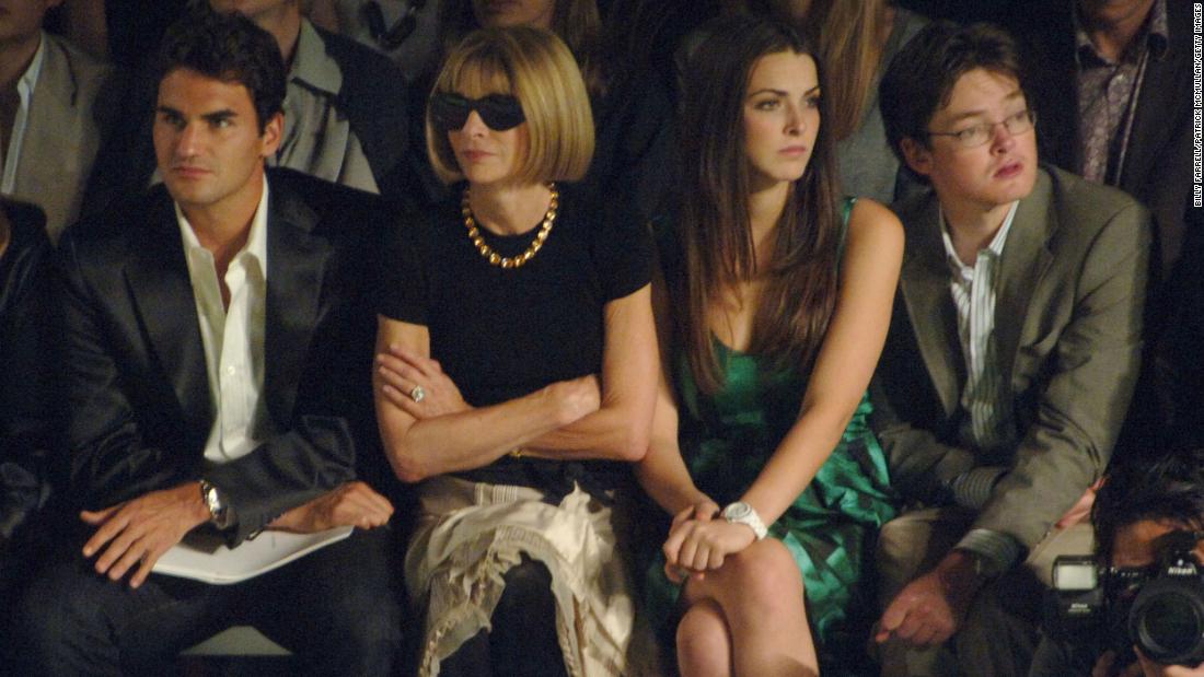 Federer sits next to Vogue editor-in-chief Anna Wintour at a Marc Jacobs fashion show in New York in 2006.