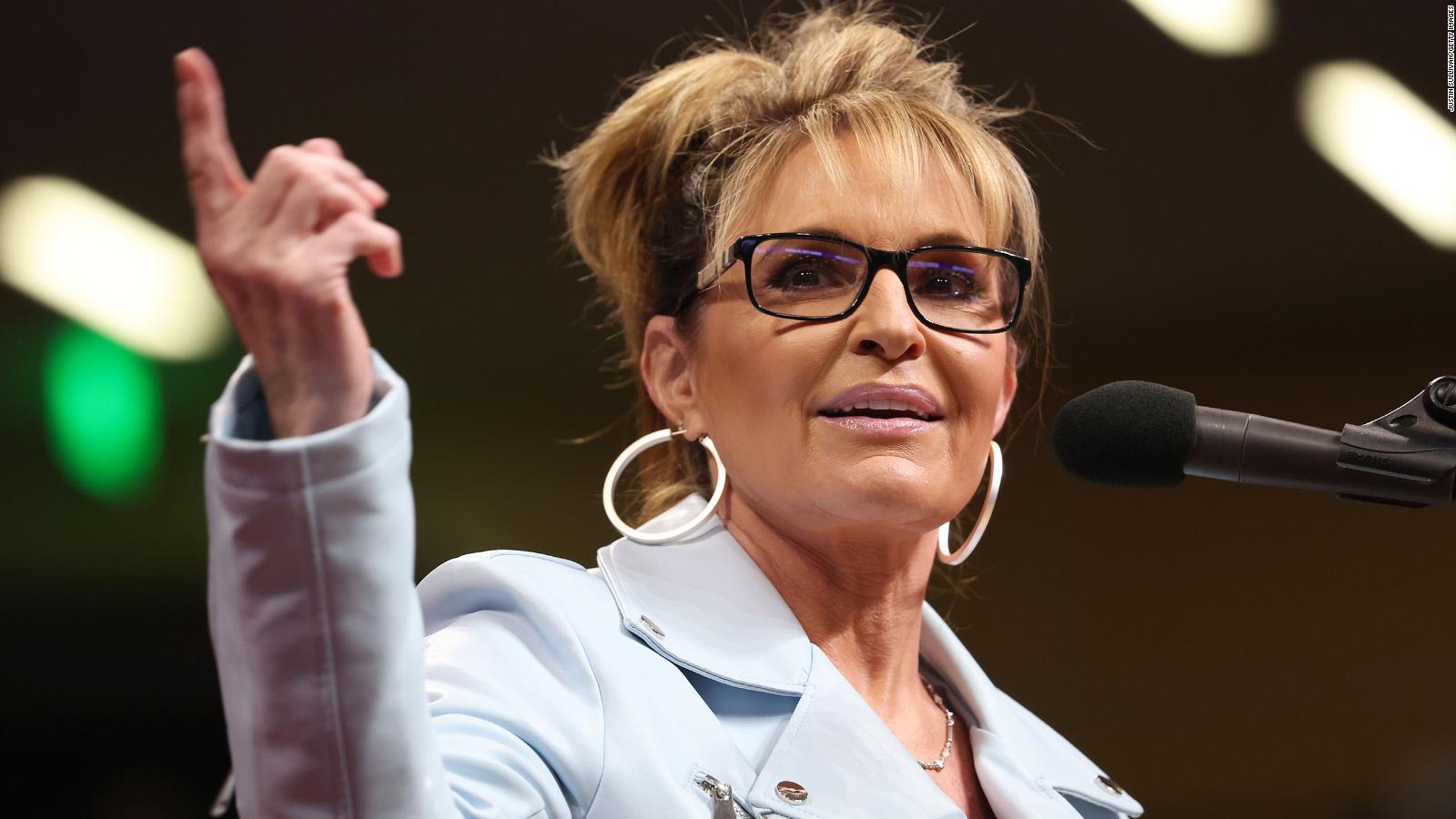 ANCHORAGE, ALASKA - JULY 09: U.S. House candidate former Alaska Gov. Sarah Palin speaks during a