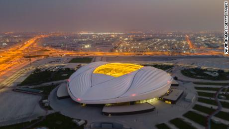 An aerial view of Al Janoub stadium at sunrise on June 21 in Al Wakrah, Qatar. 