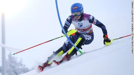 Mikaela Shiffrin of Team United States in action during the Audi FIS Alpine Ski World Cup Women&#39;s Slalom on November 19, 2022 in Levi, Finland.