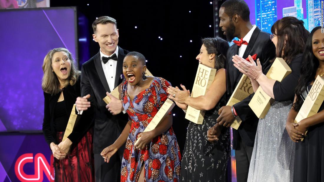 Nelly Cheboi, third from left, reacts as she is named 2022 Hero of the Year. Cheboi&#39;s nonprofit, TechLit Africa, has provided thousands of students in rural Kenya with access to donated, upcycled computers — and the chance at a brighter future.