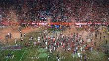 Confetti falls after the final whistle.