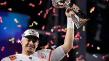 Kansas City Chiefs quarterback Patrick Mahomes holds the Vince Lombardi Trophy after the Chiefs won Super Bowl LVII on Sunday, February 12. The Chiefs defeated the Philadelphia Eagles 38-35.