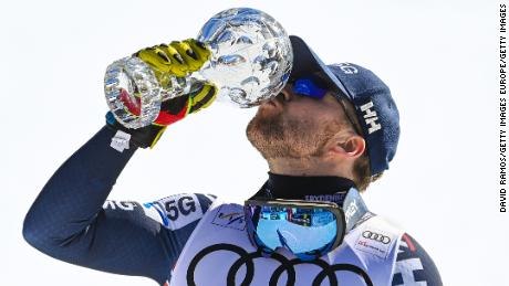 CANILLO, ANDORRA - MARCH 15: Men&#39;s Downhill World Cup Winner, Aleksander Aamodt Kilde of Norway celebrates with the crystal globe after competing in the Men&#39;s Downhill during the Audi FIS Alpine Ski World Cup Final on March 15, 2023 in Canillo, Andorra. (Photo by David Ramos/Getty Images)