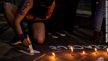 A group of women from different feminist collectives meet in Bogota to commemorate the International Day of Non-Violence against Women on November 25, 2020.