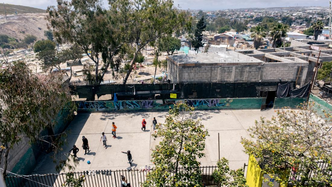 Children play soccer at a shelter in Tijuana on May 3. Their families were awaiting the end of Title 42.