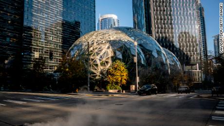 The exterior of The Spheres is seen at the Amazon.com Inc. headquarters on November 14, 2022 in Seattle, Washington. 