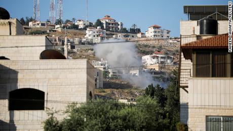 Smoke is seen rising into the air during an Israeli raid in Jenin, in the Israeli-occupied West Bank June 19, 2023. 
