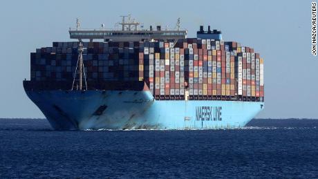 Containers are seen on the Maersk&#39;s Triple-E giant container ship Majestic Maersk, one of the world&#39;s largest container ships, as it sails in the Strait of Gibraltar towards the port of Algeciras, Spain January 19, 2023. REUTERS/Jon Nazca
