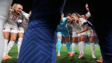Norway players huddle before the match against New Zealand.