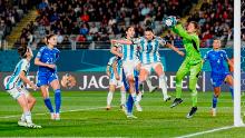 Italian goalkeeper Francesca Durante makes a save during the match against Argentina.