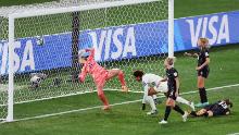 Bolden scores on New Zealand keeper Victoria Esson.