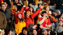 Spain fans enjoy the Zambia match at Eden Park in Auckland, New Zealand.