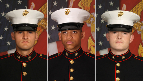 From left, Marine Corps Lance Corporal Merax C. Dockery, Lance Corporal Ivan R. Garcia and Lance Corporal Tanner J. Kaltenberg. 