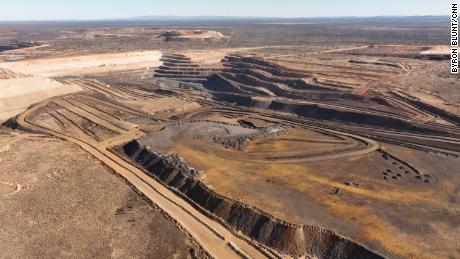 An aerial view of a manganese mine in the Kalahari Desert.