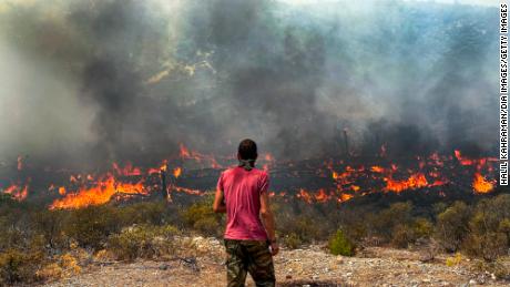 RHODES, GREECE - JULY 27: Greece has been struggling with forest fires that could not be controlled for 10 days on July 27, 2023 in Rhodes, Greece. Due to the fires that could not be stopped for days, a state of emergency was declared in Rhodes Island. (Photo by Halil Kahraman/ dia images via Getty Images)