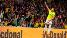 Brazil's Debinha celebrates her goal during the Group F match against France in Brisbane, Australia, July 29.