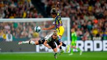 Alexandra Popp battles for the ball during Germany's loss against Colombia.