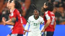 Zambia's Barbra Banda celebrates after scoring her team's second goal from the penalty spot.