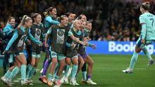 Australian defender Stephanie Catley, right, celebrates with teammates after scoring her team's fourth goal against Canada on July 31. <a href="https://www.cnn.com/2023/07/31/football/australia-canada-womens-world-cup-spt-intl/index.html" target="_blank">Australia won 4-0</a> to book a spot in the round of 16.