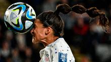 US forward Sophia Smith heads the ball during the <a href="https://www.cnn.com/2023/08/01/football/uswnt-portugal-womens-world-cup-spt-intl/index.html" target="_blank">goalless draw</a> against Portugal on August 1. The result meant that the Americans, the two-time defending champions, would advance to the round of 16.