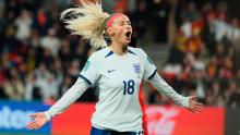 England's Chloe Kelly celebrates after scoring against China on August 1. <a href="https://www.cnn.com/sport/live-news/uswnt-portugal-group-stage-womens-world-cup-08-01-23/h_986c8e469f4fb778cf1e325cdfb2fc90" target="_blank">England won 6-1</a> to advance to the tournament's round of 16.