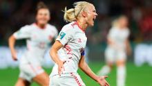Pernille Harder celebrates after scoring the first goal of Denmark's 2-0 victory over Haiti on August 1. <a href="https://www.cnn.com/sport/live-news/uswnt-portugal-group-stage-womens-world-cup-08-01-23/h_d2ec41756a8f7e49b2ca2590e3226d01" target="_blank">The win</a>, coupled with China's defeat against England, meant Denmark would advance to the knockout stage and face co-host Australia.