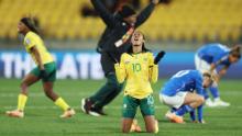 South Africa's Linda Motlhalo celebrates her team's <a href="https://www.cnn.com/2023/08/02/football/sweden-south-africa-italy-womens-world-cup-2023-spt-intl/index.html" target="_blank">3-2 win over Italy</a> on August 2. It was South Africa's first-ever win at a Women's World Cup, and it helped them clinch a spot in the next round. Italy was eliminated with the loss.