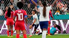 France's Maëlle Lakrar celebrates after scoring her team's first goal against Panama.