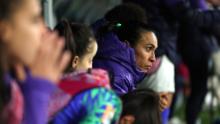 Marta reacts after Brazil's elimination.