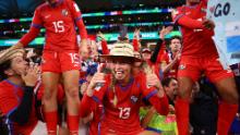 Panama players spend time with fans after the France match. This was Panama's first year playing at a Women's World Cup.