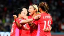South Korea's Cho So-hyun celebrates after giving her side the lead against Germany.