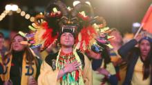Fans of Colombia watch their team's match against Morocco.