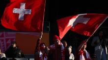 Spectators show their support during the match between Spain and Switzerland.